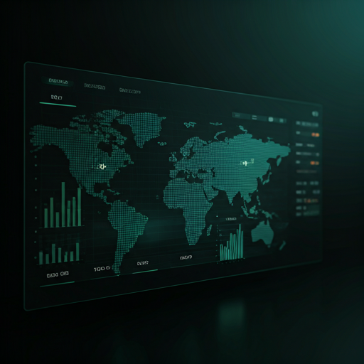 Global telemetry dashboard with world map and live data charts